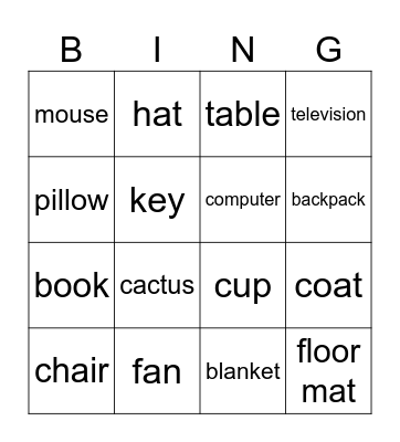 Things in Your Room Bingo Card