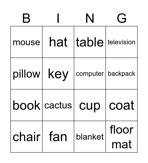 Things in Your Room Bingo Card
