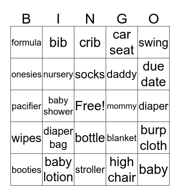 Ashley's Baby Shower Bingo Card