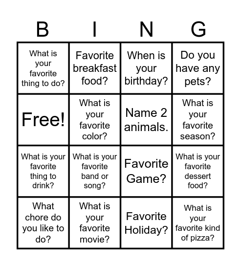 Untitled Bingo Card
