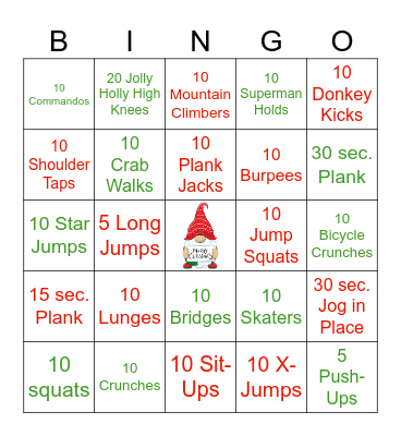Christmas Fitness BINGO! Bingo Card