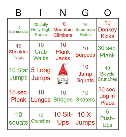 Christmas Fitness BINGO! Bingo Card