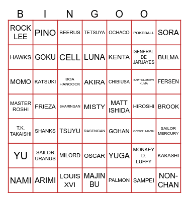 TOMBOLA ANIME WORLD Bingo Card