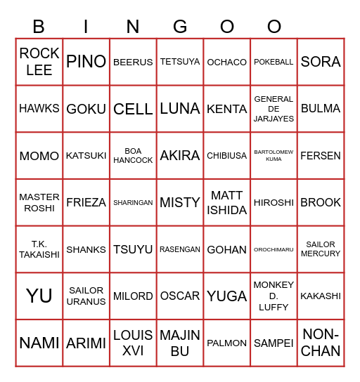 TOMBOLA ANIME WORLD Bingo Card