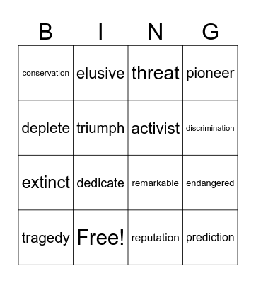 Academic Vocabulary Bingo Card