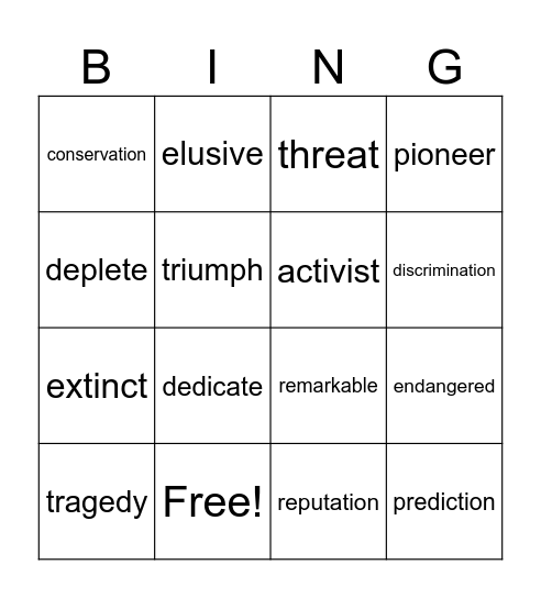 Academic Vocabulary Bingo Card