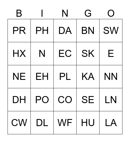 POSTCODE BINGO Card