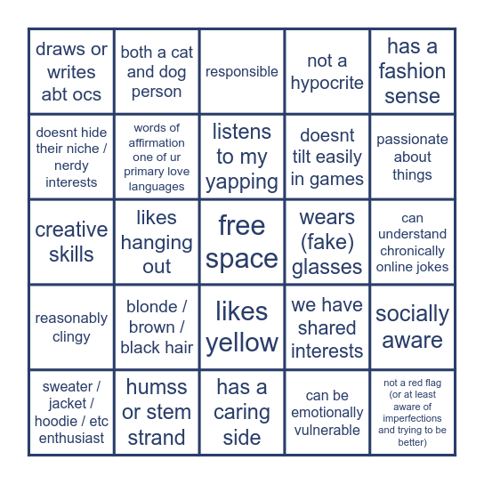 are you my type Bingo Card