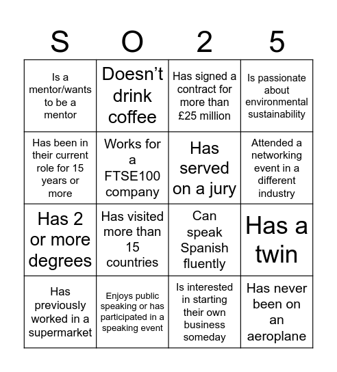 LandAid SleepOut 2025 Networking Bingo Card