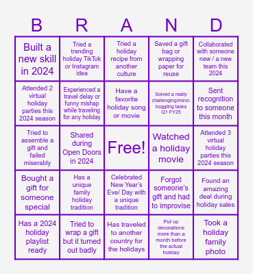 Brand Holiday Bingo Card