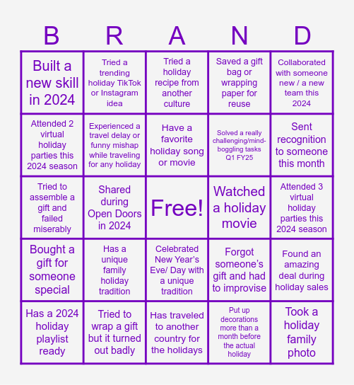 Brand Holiday Bingo Card