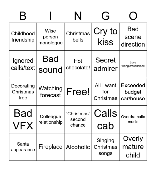 Cheesy Movie Bingo Card