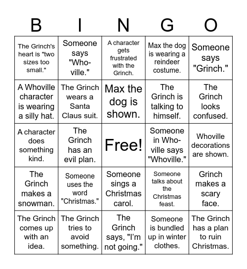 How the Grinch Stole Christmas Bingo Card