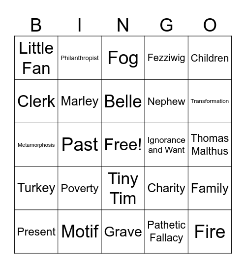A Christmas Carol Bingo Card