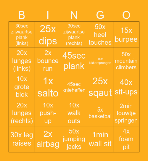 Jumpfit Bingo Card