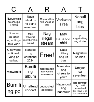 2024 carat bingo Card
