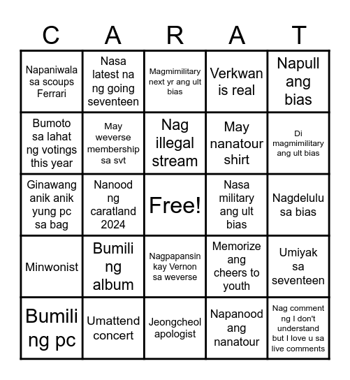 2024 carat bingo Card