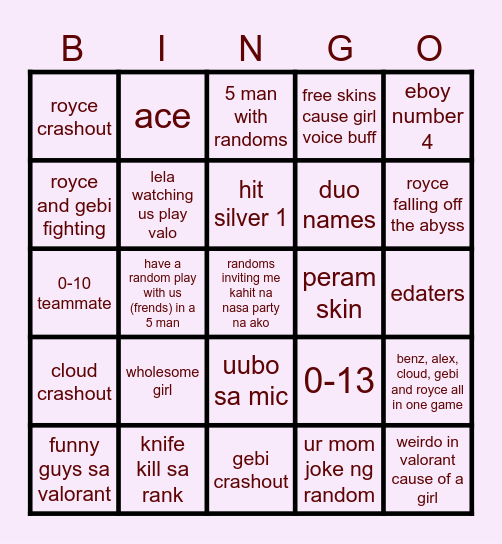 valorant bingo Card