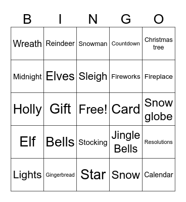 Winter Holiday Bingo Card