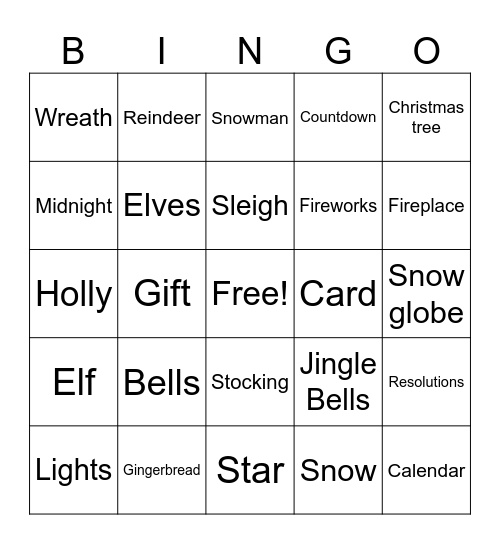 Winter Holiday Bingo Card