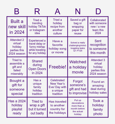 Brand Holiday Bingo Card