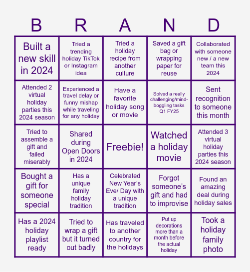 Brand Holiday Bingo Card