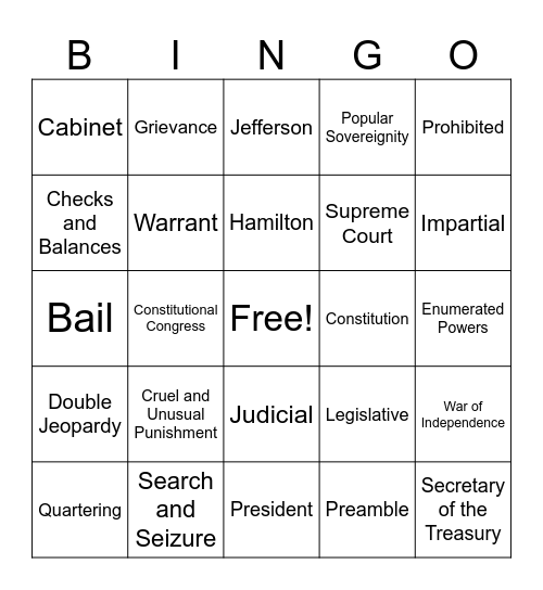 Constitutional Bingo Card