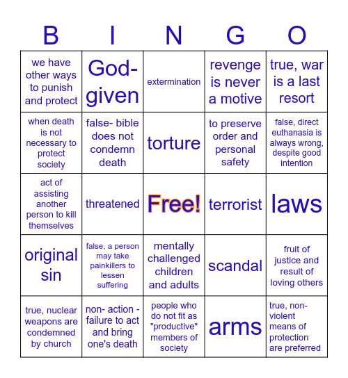 5th Commandment Bingo Card