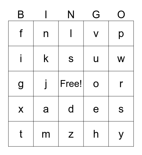 ABC Bingo Card