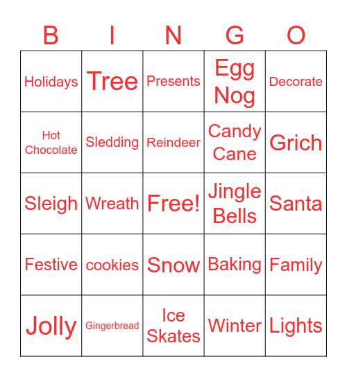 Holiday Bingo Card