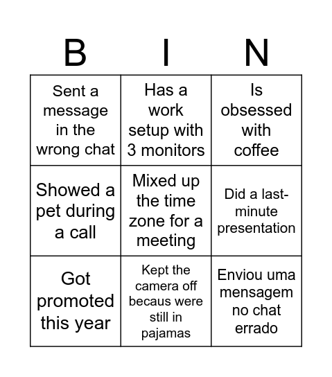 End of Year Bingo Card