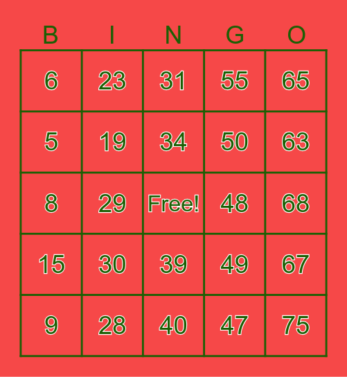 Holiday Bingo Card