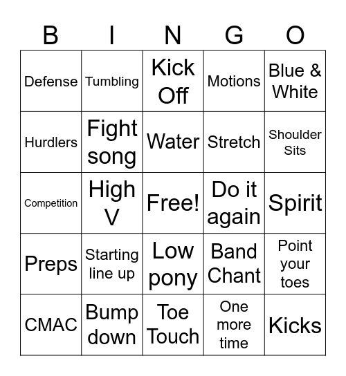 Cheer Bingo Card