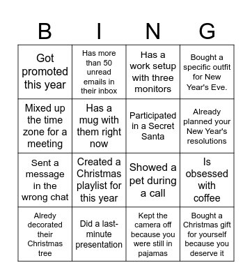 End of Year Bingo Card