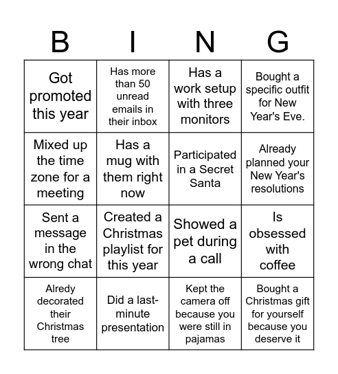 End of Year Bingo Card