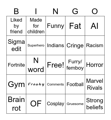 Insta Reels bingo Card