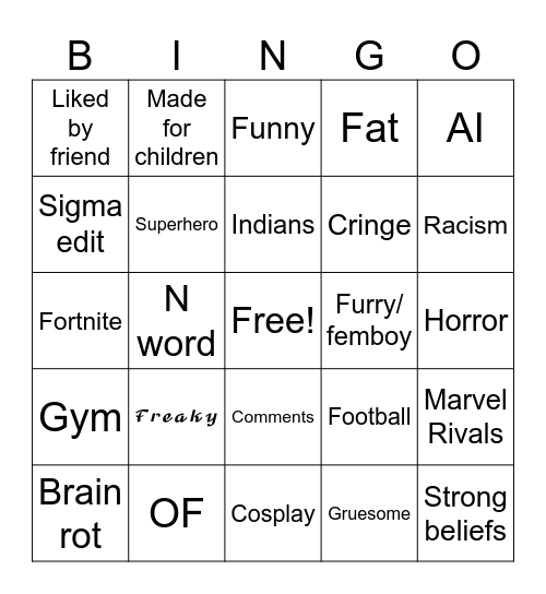 Insta Reels bingo Card