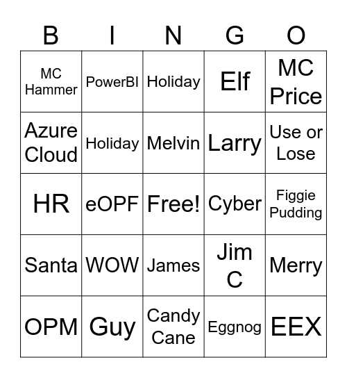 OCIO Xmas Bingo Card