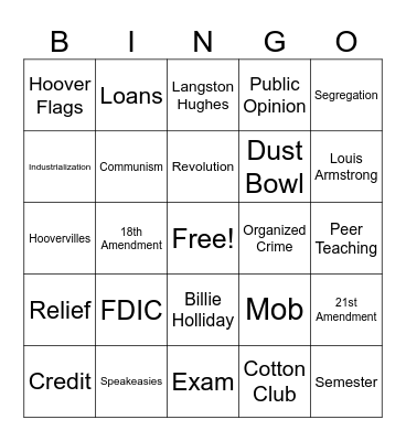 Exam Review Day 2 Bingo Card