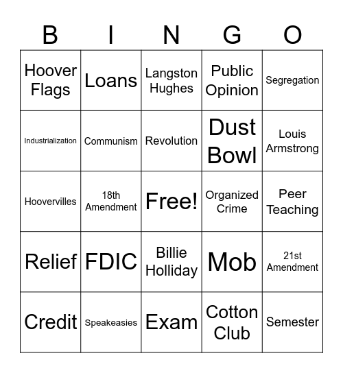 Exam Review Day 2 Bingo Card