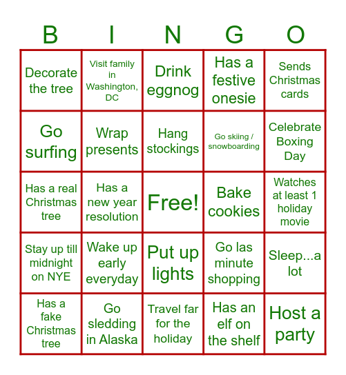 Accelerator Holiday Bingo! Bingo Card