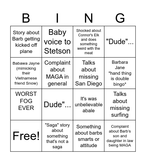 Barbaracoa Bingo Card