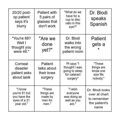Dr. Blodi Bingo Card