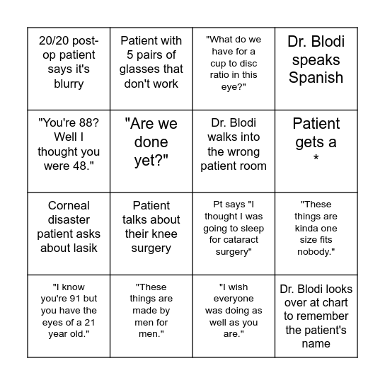 Dr. Blodi Bingo Card