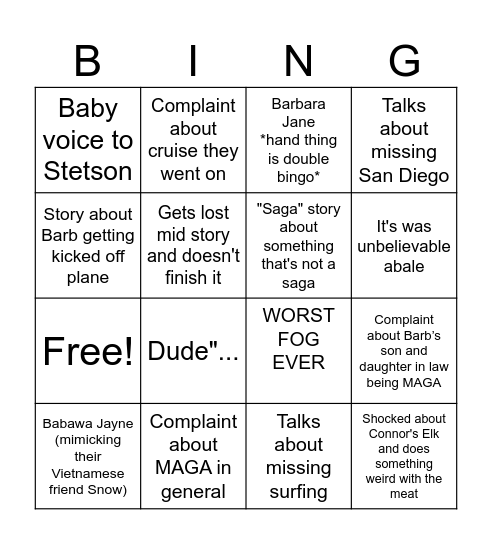 Barbaracoa Bingo Card