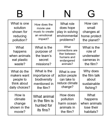 Racing Extinction Bingo Card