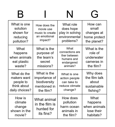 Racing Extinction Bingo Card