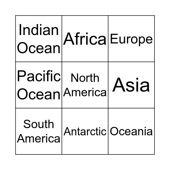 Geography  Bingo Card