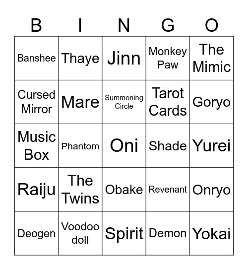 Phasmopobia Bingo Card