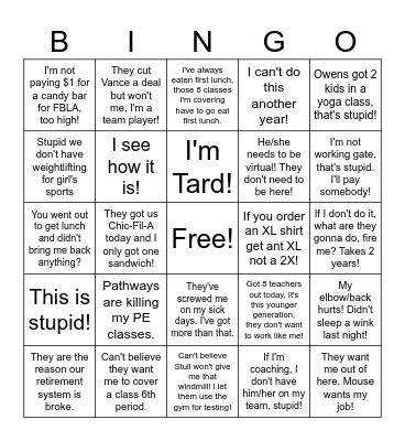Coop's Complaints Bingo Card Bingo Card